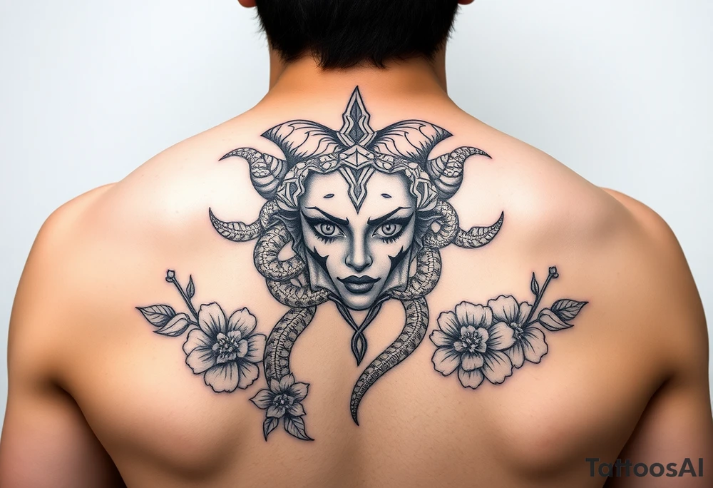 Medusa with  flowers tattoo idea