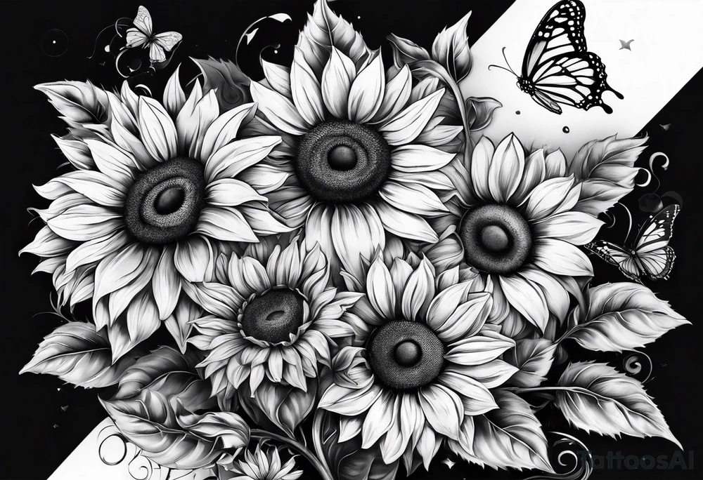 Arm sleeve with sunflowers and butterflies tattoo idea