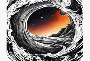 Large black hole swallowing earth. Earth is stretched and deformed as it enters the hole tattoo idea