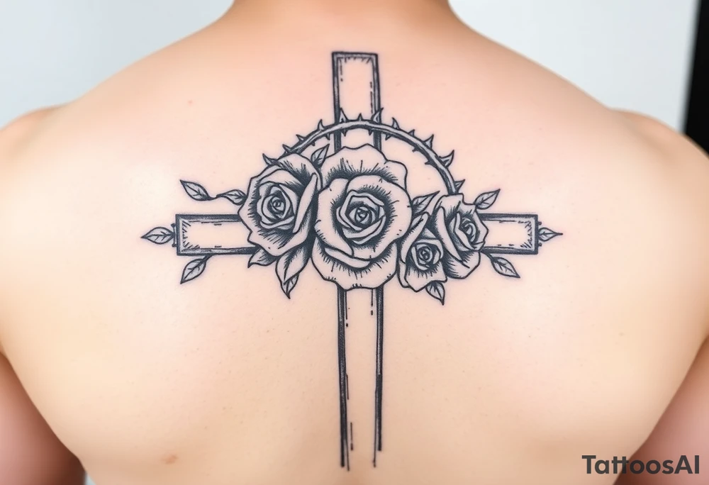 Roses crown of thorns on cross
G>high lows tattoo idea