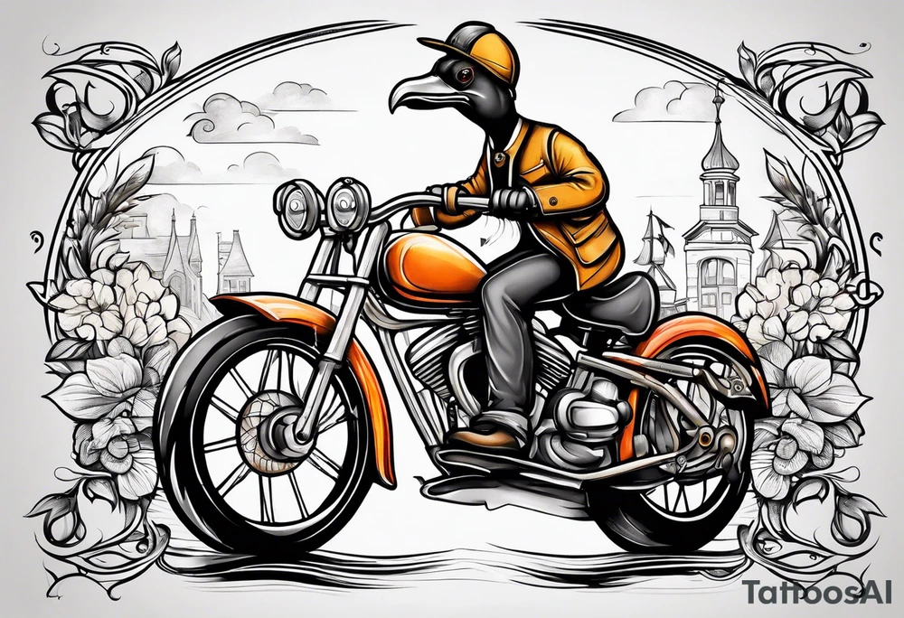 A silly goose riding a bike tattoo idea