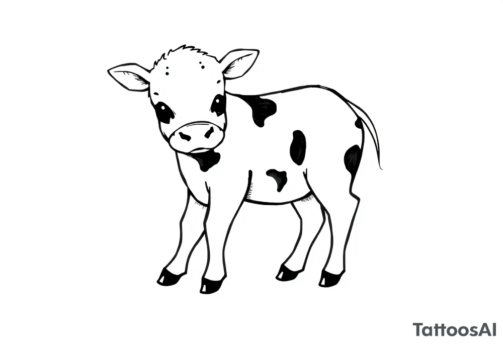 cute black and white baby cow tattoo idea