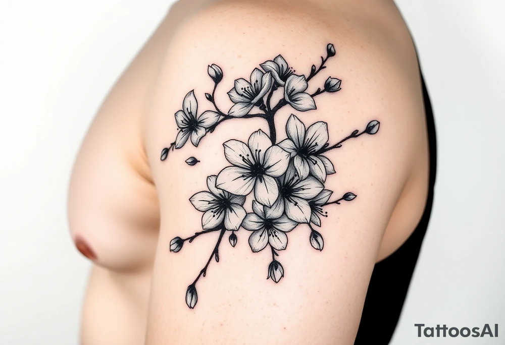 delicate cherry blossoms swirling in spring breeze with petals tattoo idea