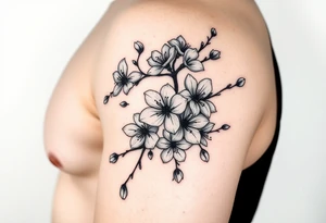 delicate cherry blossoms swirling in spring breeze with petals tattoo idea