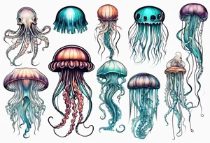 Jellyfish with super long tentacles tattoo idea