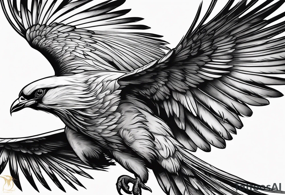 elegant long feathered bird in flight tattoo idea