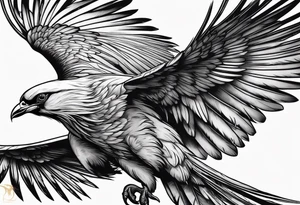 elegant long feathered bird in flight tattoo idea