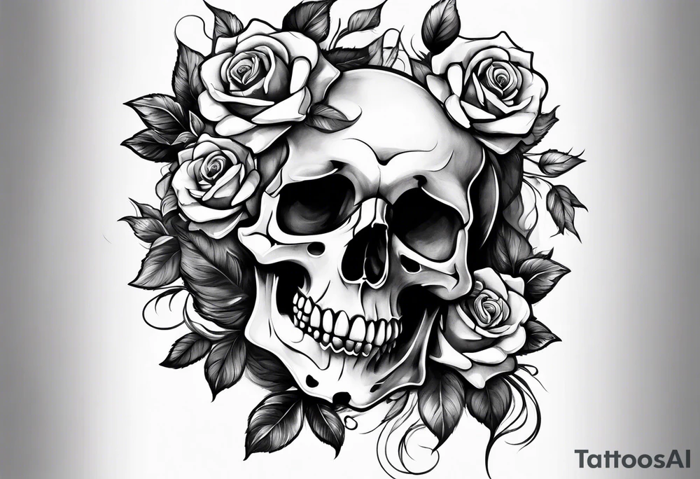 skull and roses tattoo idea