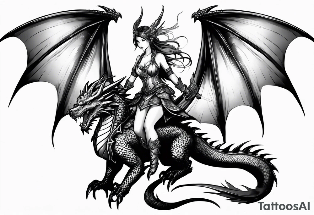 fairy wearing dragon armor and a dragon  flying tattoo idea