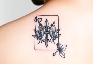 6 of hearts card with fleur de lis as the hearts and magnolias in the background tattoo idea