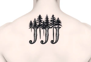 Triple J or three J's to represent a family. It should include trees or woods in the design but have either three J's or "Triple J" in the design. It should have limited coloring. tattoo idea