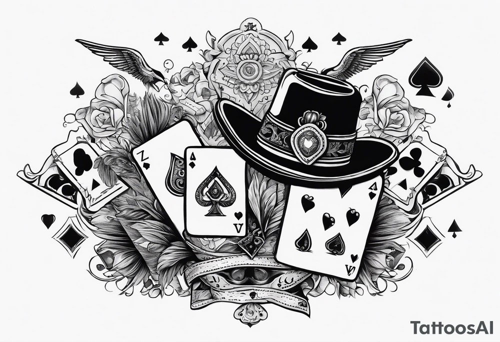 wild west sleeve with playing cards, dice, and birds tattoo idea