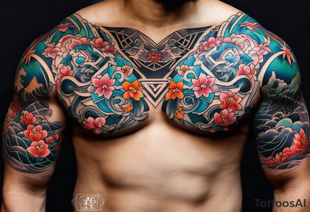 Japanese tattoo on chest tattoo idea