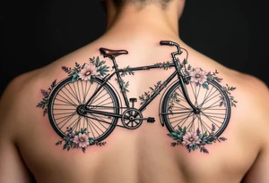 A vintage bicycle with intricate floral designs on the frame, in soft pastels (light pink, mint green, and lavender), symbolizing freedom and adventure. tattoo idea