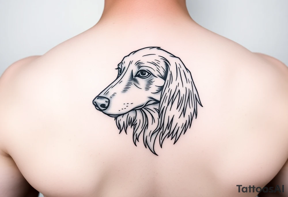 Outline sketch of a long haired dachshund head tattoo idea