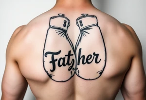 worn down boxing gloves with the word father incorporated tattoo idea