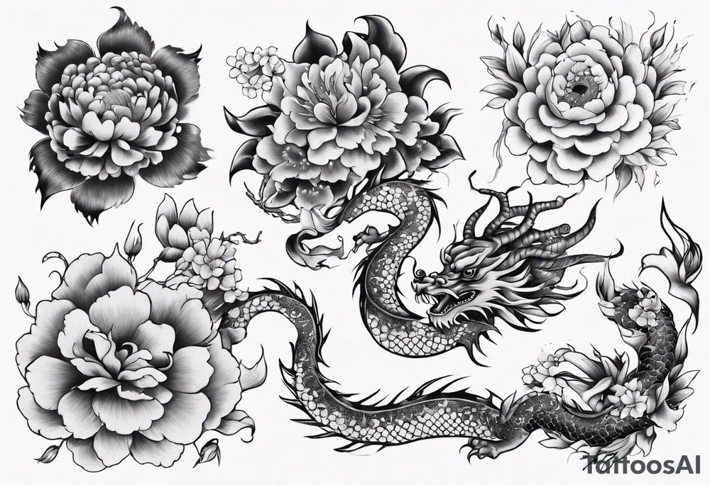 chinese drargon with flowers tattoo idea