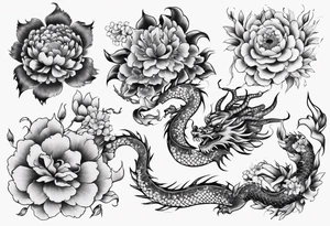 chinese drargon with flowers tattoo idea