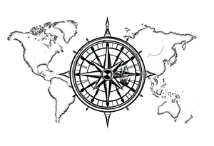 antique compass rose overlaid on weathered world map with sailing ships tattoo idea