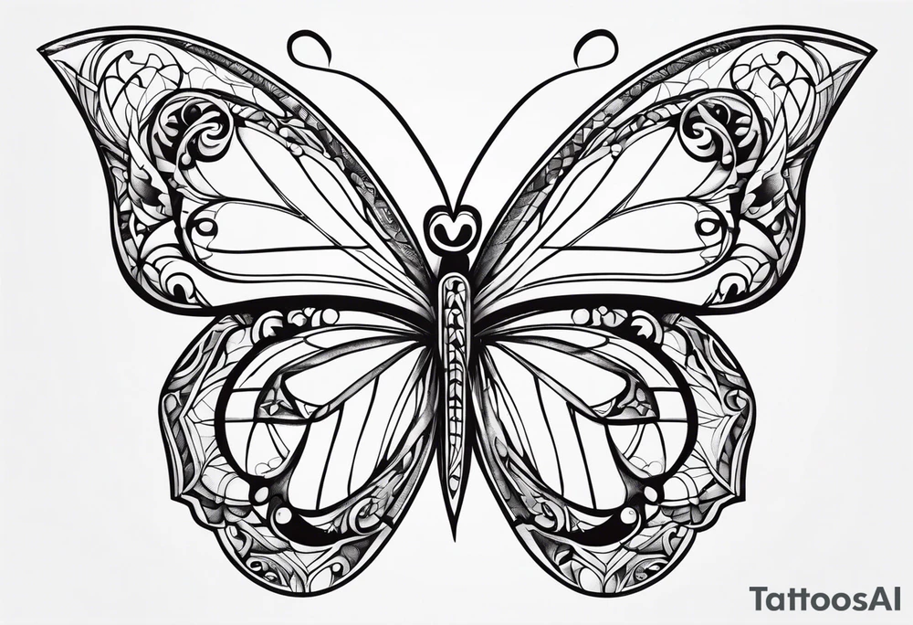 Create a Fine Line tattoo made out of three letter M’s and very pretty maybe a butterfly tattoo idea