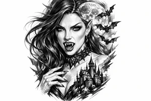 female vampire,bats,moon. tattoo idea