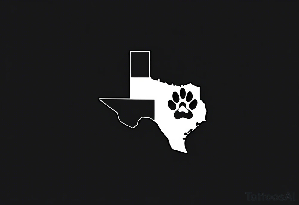 texas outline with a dog paw tattoo idea