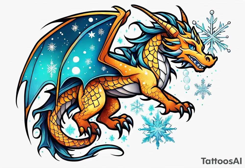 Constellation, kawaii dragon, snowflake tattoo idea