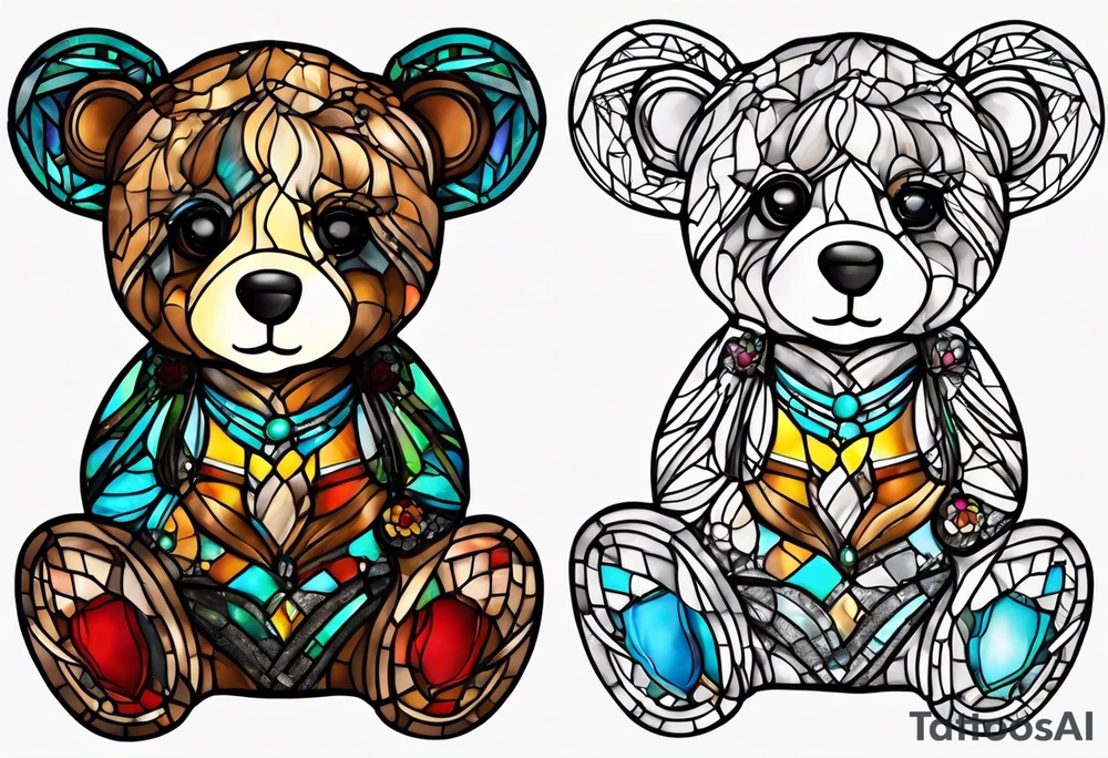 Teddy bear stained glass tattoo idea