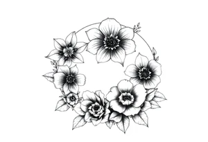 moon-shaped diferent flowers tattoo idea
