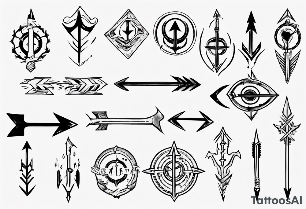 Arrow including symbols for temperance wisdom courage justice tattoo idea