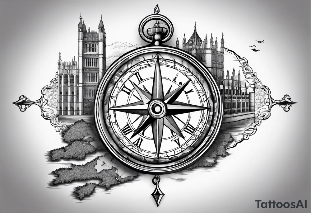 map of England with compass tattoo idea