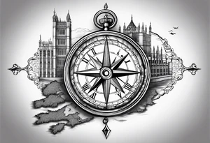 map of England with compass tattoo idea