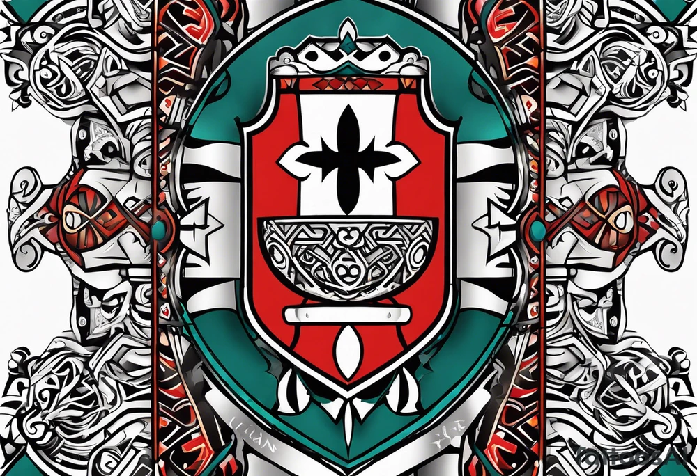 Abstract tribal ta moko Style. 
Croatian shield with Northern Ireland giants causeway tattoo idea
