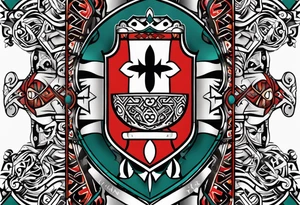 Abstract tribal ta moko Style. 
Croatian shield with Northern Ireland giants causeway tattoo idea