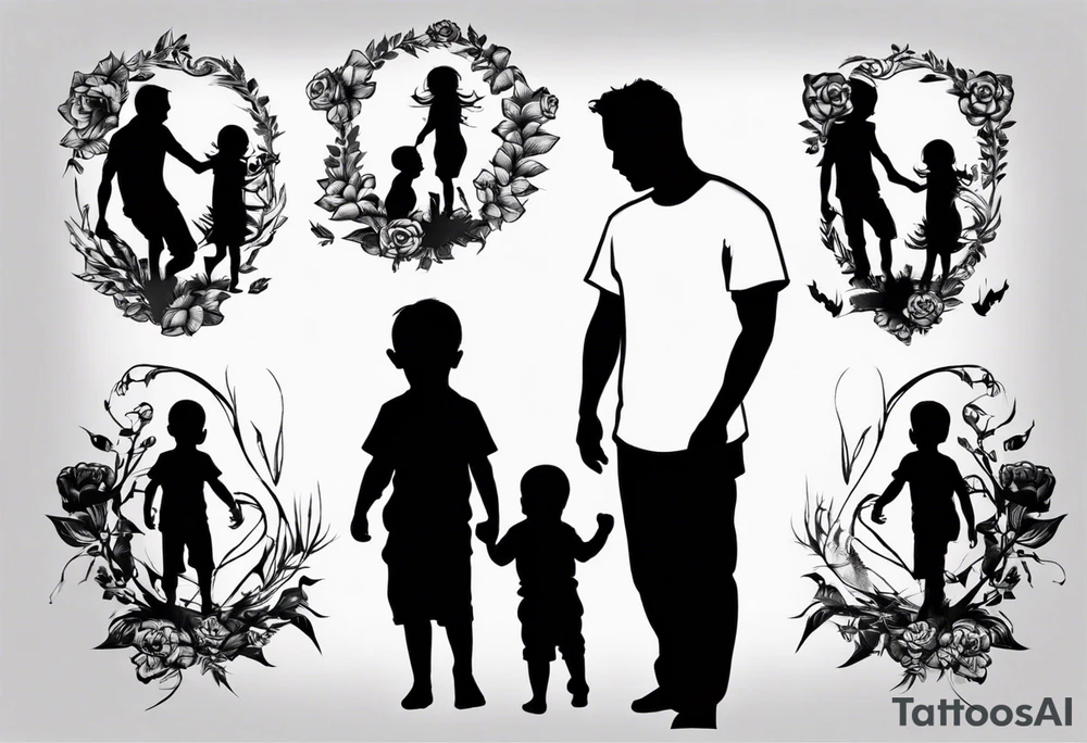Silhouette of a father with two children tattoo idea
