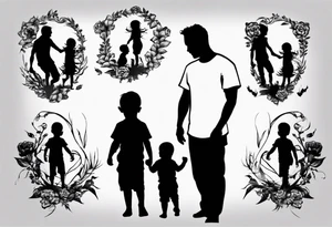 Silhouette of a father with two children tattoo idea