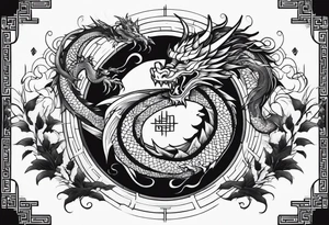 white and black dragon intertwined around the yinyan and with each other tattoo idea