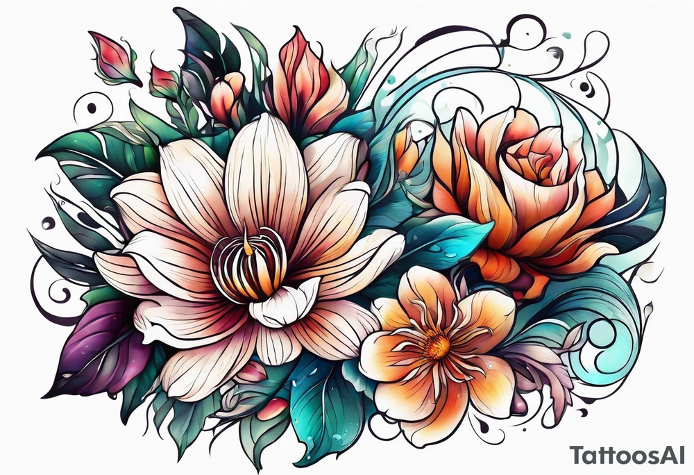 sea, flower tattoo idea