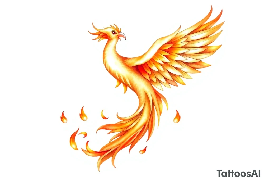 magnificent phoenix rising from golden flames with trailing embers tattoo idea