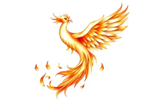 magnificent phoenix rising from golden flames with trailing embers tattoo idea