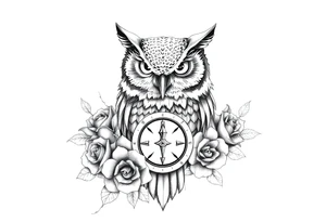 an owl,compass,roses, tattoo idea