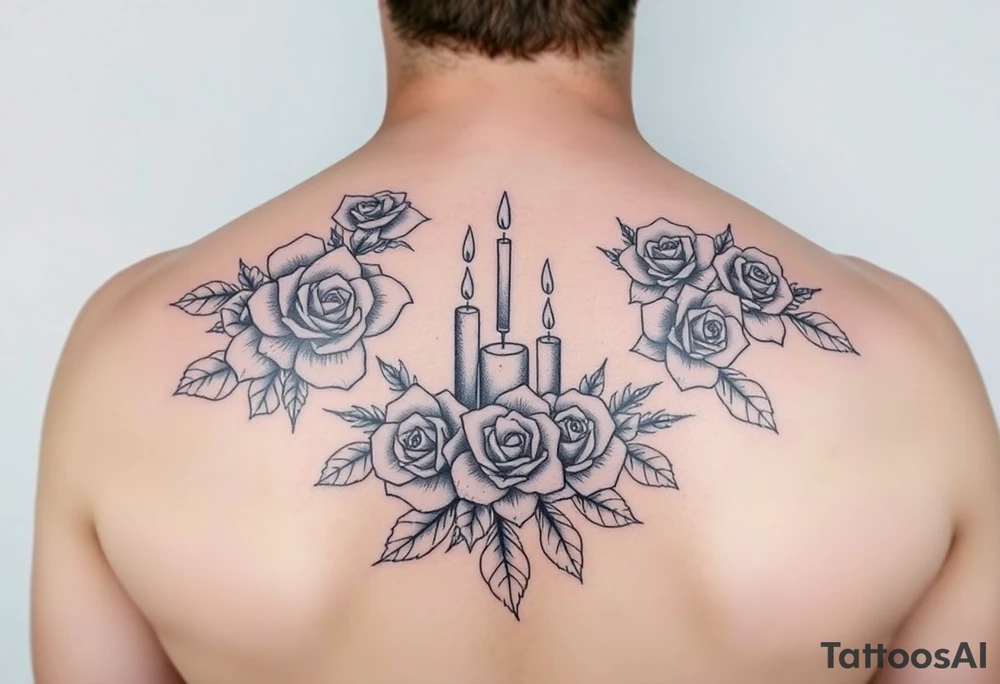 Blue, roses, candles, water tattoo idea