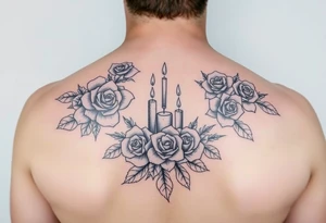 Blue, roses, candles, water tattoo idea