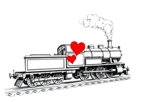 The steam locomotive has red hearts instead of smoke tattoo idea