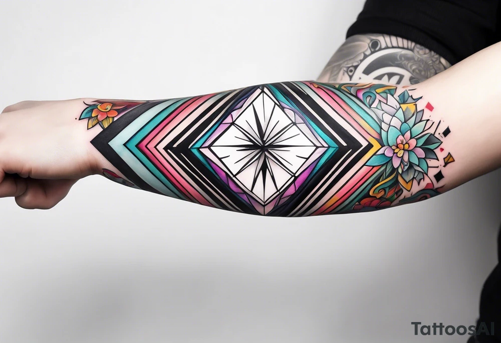 Sleeve on the forearm with a diamond in the middle tattoo idea