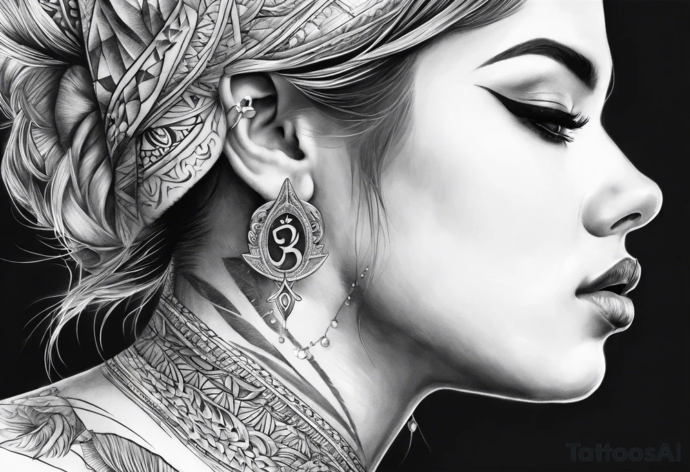 neck sleeve
with rays om symbol tattoo idea