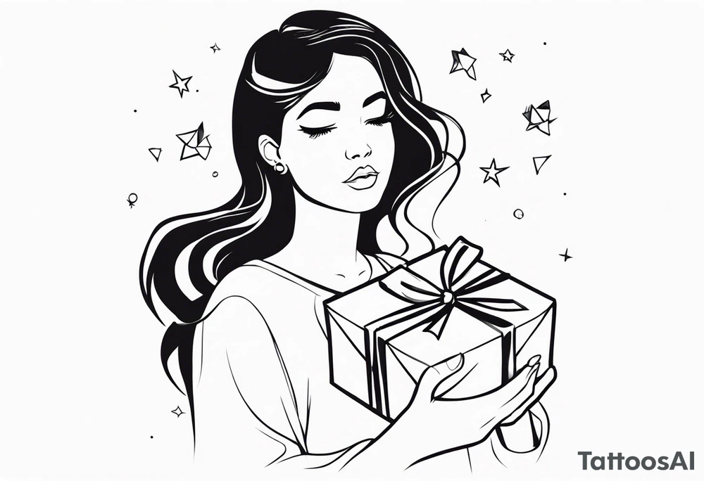 girl with presents in hand tattoo idea