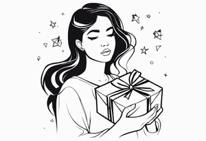 girl with presents in hand tattoo idea