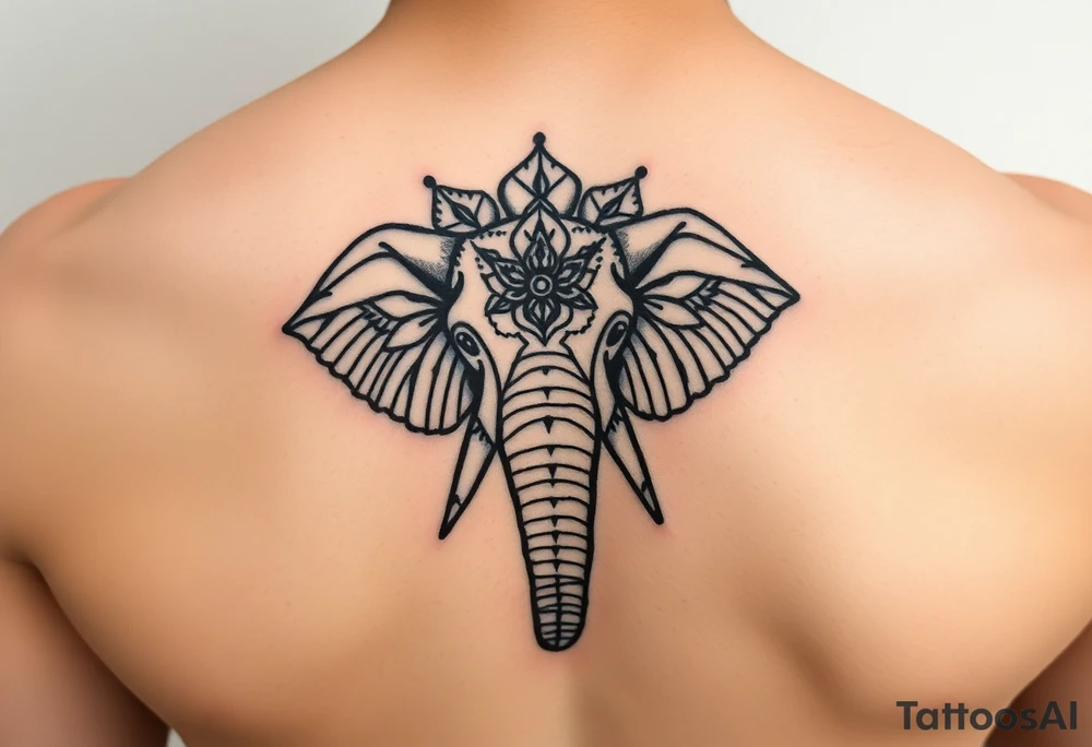 elephant head mandala upturned trunk henna tattoo idea