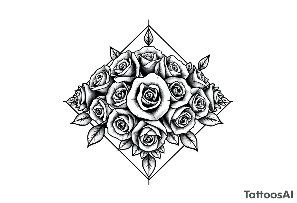 A lot of small roses in a diamond shape tattoo idea